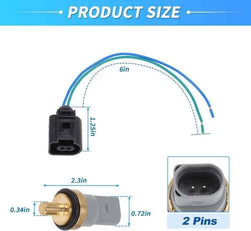Vista 8 de No.06A919501 Sensor de temperatura del refrigerante de agua W/arnés de conector Pigtail para Audi A4 A6 RS4 RS6 para VW Passat Beetle para Porsche