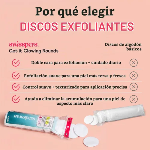 Vista 3 de Swisspers - Círculos exfoliantes premium de algodón – 80 unidades (paquete de 3) – 100% algodón puro, almohadillas de superficie de doble cara