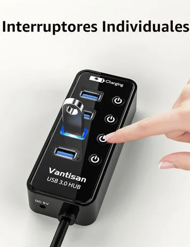 Vista 3 de vantisan Concentrador USB 3.0 alimentado, extensión USB de 4 puertos USB Hub Splitter (4 puertos de datos USB 3.0 + 1 puerto de carga inteligente)