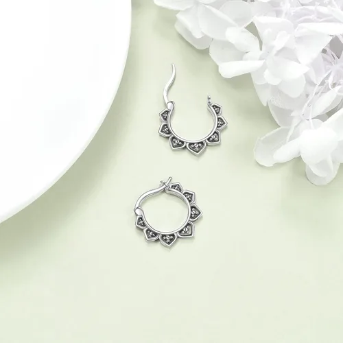 Vista 4 de Aretes de aro de plata de ley 925, estilo bohemio, joyería de regalo para mujeres y niñas