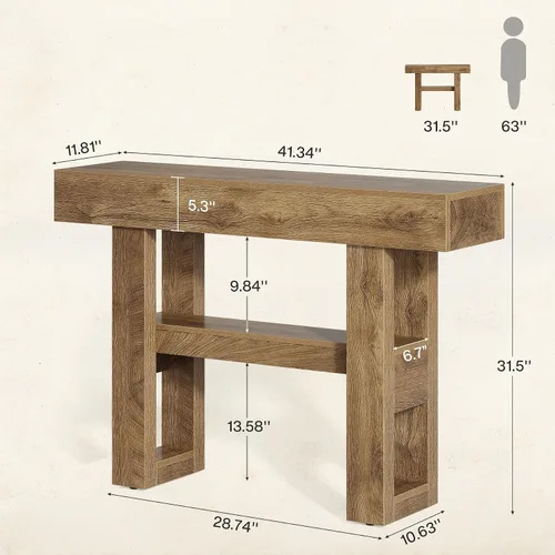Vista 2 de Tribesigns Mesa consola de granja de 41.34 pulgadas, mesa de sofá estrecha de 2 niveles detrás del sofá, muebles de entrada con estantes de Marrón