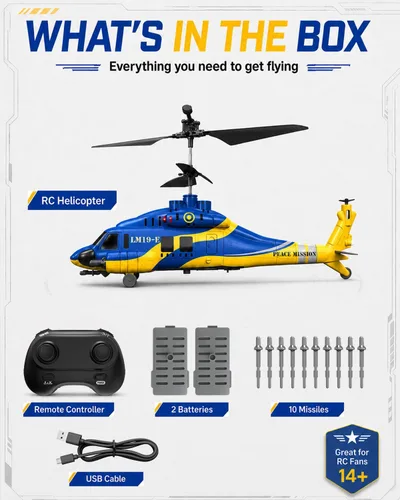 Vista 9 de Helicóptero RC con 10 misiles, helicóptero de control remoto del ejército de 2.4 GHz para principiantes y adultos, helicóptero militar, luces LED