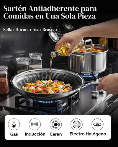 Vista 4 de [Usado] Sartén antiadherente usada con tapa de 7 pulgadas, panal, sin PFAS, todas