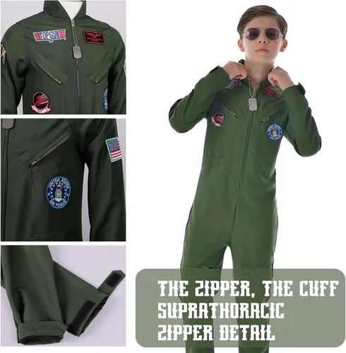Vista 4 de TUSAUW Traje de vuelo para niños, disfraz de piloto de la Fuerza Aérea, conjunto de accesorios para niños, disfraz de Halloween