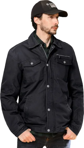 Vista 4 de Chaqueta WenVen con solapa, estilo militar, de algodón de lona, casual, para hombre