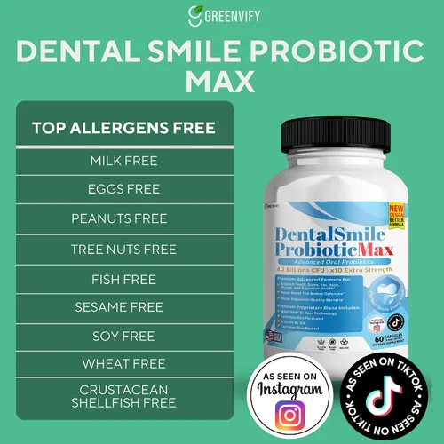 Vista 3 de DentalSmile ProbioticMax, suplemento probiótico oral avanzado, 40 mil millones de UFC, 60 cápsulas, sin gluten (1)