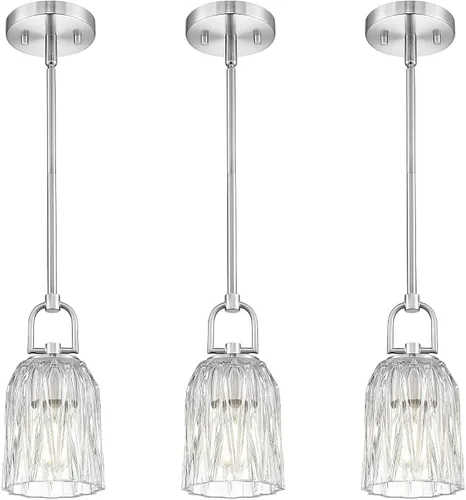 Vista 21 de FEMILA Lámpara Colgante Dorada, Accesorios de Iluminación Colgante de 4", Iluminación para Isla de Cocina, Vidrio Martilleado, Base E26, 4FY86MIL BG