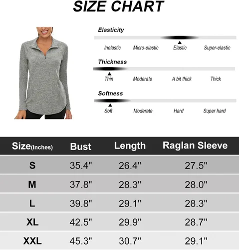 Vista 6 de LURANEE Sudadera de manga larga con cremallera de 14 para mujer, UPF 50+, para senderismo, correr, entrenamiento