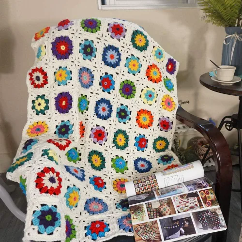 Vista 10 de Manta de ganchillo hecha a mano, estilo suéter, colcha de ganchillo, multicolor, decoración de viaje bohemia para sofá, cama, sillón reclinable