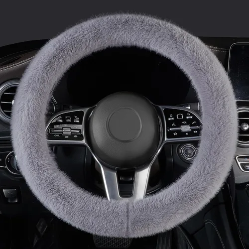 Vista 8 de LACDL Fundas mullidas de invierno para volante de automóvil, para mujer, cálida y bonita funda para volante de automóvil para sedán, SUV, súper Negro