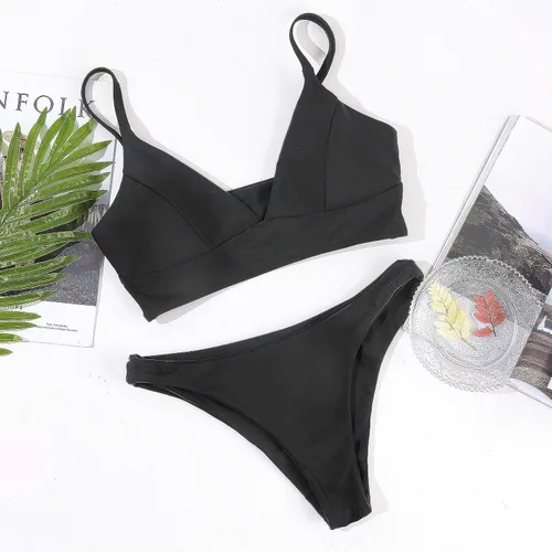 Vista 4 de Rajputana Bikini para mujer, traje de baño brasileño de dos piezas, color negro