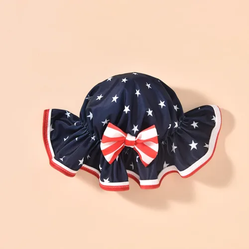 Vista 5 de Aalizzwell Conjunto de bikini de 3 piezas para niñas pequeñas con sombrero Bandera estadounidense