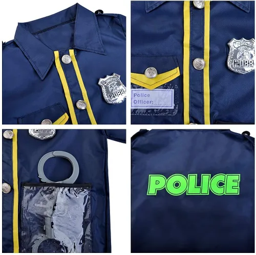 Vista 6 de TOPTIE Ropa de vestir de oficial de policía para niños con accesorios uniformes de juego de rol de carrera color blanco Blanco