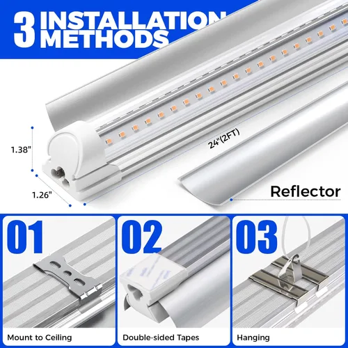 Vista 8 de Barrina Luz de cultivo T8 de 2 pies, 144 W (6 x 24 W), equivalente a 800 W, espectro completo, luz de planta de luz solar, bombillas LED de cultivo