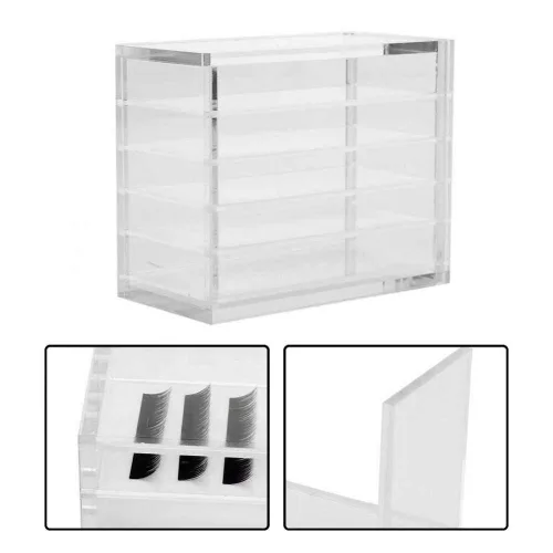 Vista 5 de Estuche transparente de 5 capas para pestañas postizas con paletas de pegamento y soportes para injertos, compacto, apilable, caja de almacenamiento