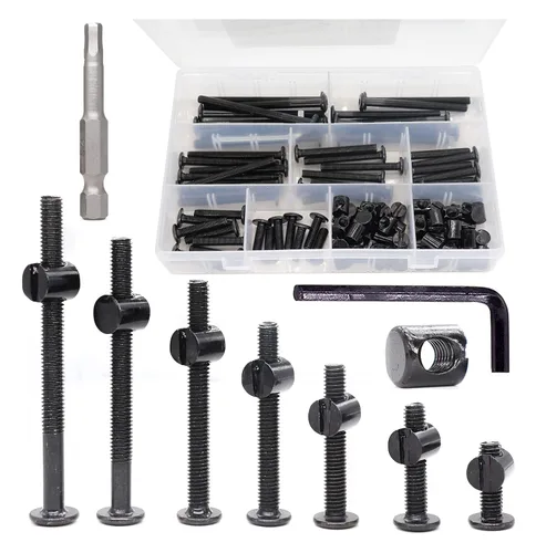 Vista 8 de cSeao 100 tornillos de cuna M6 para cuna de bebé, tornillos hexagonales negros para construir muebles de cuna, sillas de cuna, 0.591 in, 0.984 in