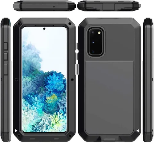 Vista 6 de Funda protectora de cuerpo completo para Galaxy S20, resistente a los golpes, funda de metal de aleación de aluminio con protector de pantalla Negro