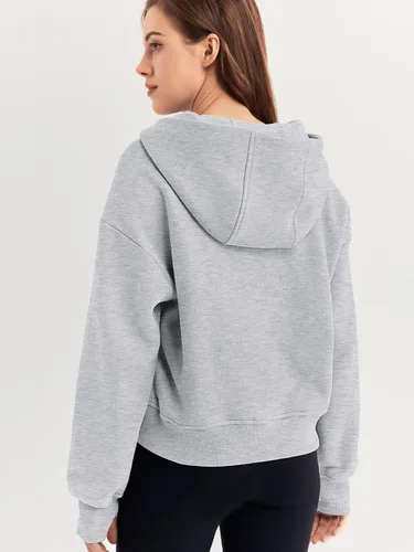 Vista 5 de Trendy Queen Sudaderas con capucha para mujer, con cremallera de un cuarto, sudaderas de gran tamaño, media cremallera con bolsillos, ropa de otoño