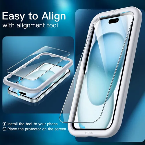 Vista 7 de JETech Funda 5 en 1 para iPhone 15 de 6.1 pulgadas con 2 protectores de pantalla de vidrio templado y protector de lente de cámara, no se pone