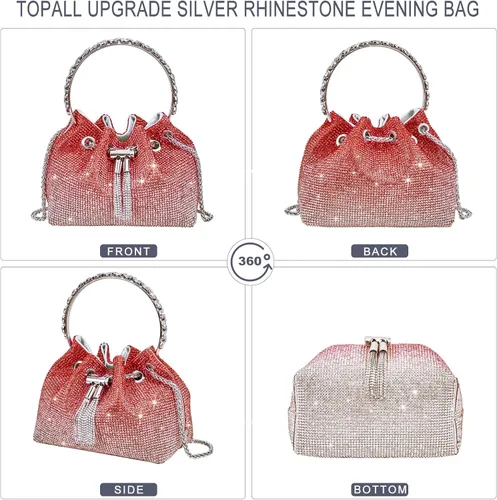 Vista 4 de Bolso de noche con diamantes de imitación para mujer, bolso de mano plateado con diamantes brillantes para mujer, fiesta, club, boda, baile