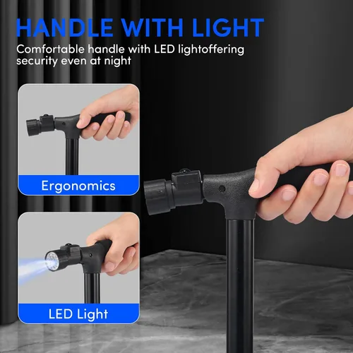 Vista 3 de Cane with Seat Foldable Lightweight Walking Cane with LED Light Adjustable Walking Stick for Seniors