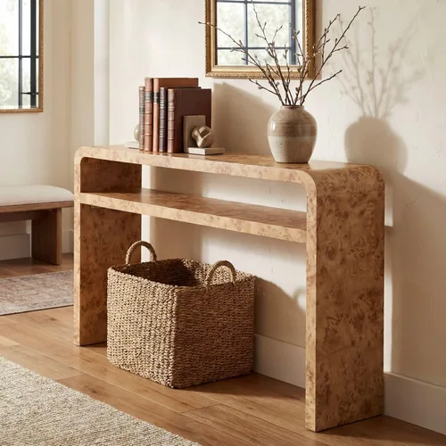 Vista 10 de Hyfirm Mesa consola de madera estilo travertino con estante de Beige