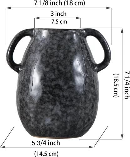 Vista 6 de Jarrón moderno de cerámica con 2 asas, jarrones de cerámica negra para decoración del hogar, jarrón de cerámica rústica, jarrones decorativos