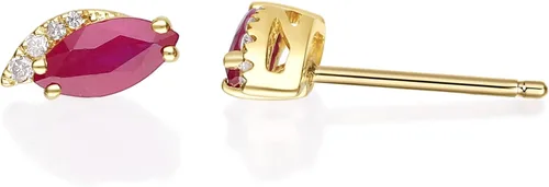 Vista 3 de Gin & Grace Pendientes de oro amarillo de 14 quilates con rubí y diamante natural (I1) para mujer.