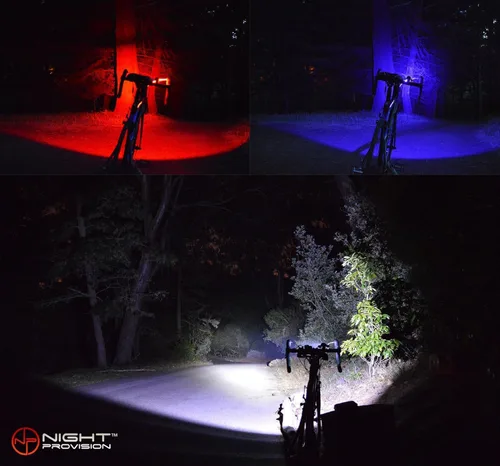 Vista 5 de PS1200 Luz delantera y OPTIKS 210 trasera para bicicleta de policía, luz estroboscópica roja/azul, recargable, resistente al agua, 5 modos