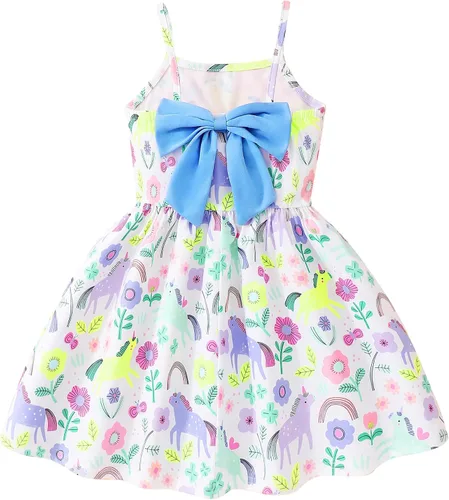 Vista 23 de Vestido de verano para niños pequeños, con tirantes delgados, sin espalda, con lazo, para cumpleaños, playa, vestido de playa A-Butterfly