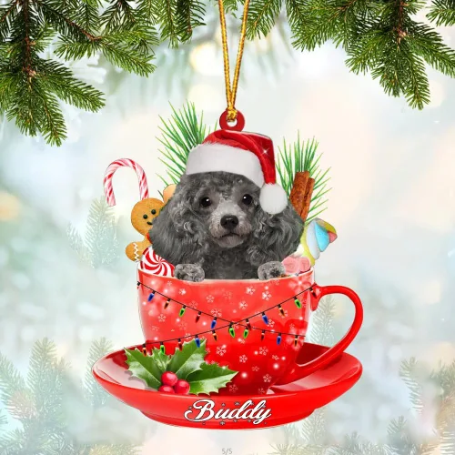Vista 46 de Alaskan Malamute - Adorno de tetera de perro sentado en una tetera de Navidad, adorno de Navidad con nombre personalizado, adorno de automóvil
