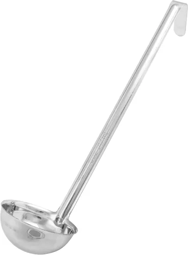 Vista 2 de Winco Cucharón de plástico de doble boquilla de una pieza, 1 onza, 13 pulgadas, cola roja