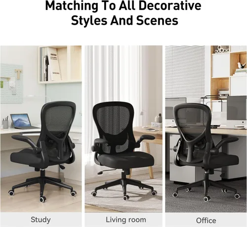 Vista 10 de Hbada - Silla de oficina ergonómica, silla de escritorio con ruedas silenciosas de poliuretano, silla de computadora de malla transpirable