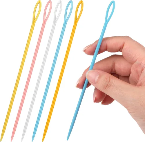 Vista 10 de LUNARM 50 piezas de agujas de coser de plástico, agujas de hilo de plástico de ojo grande con caja, agujas de plástico de 7 cm/2.76 pulgadas