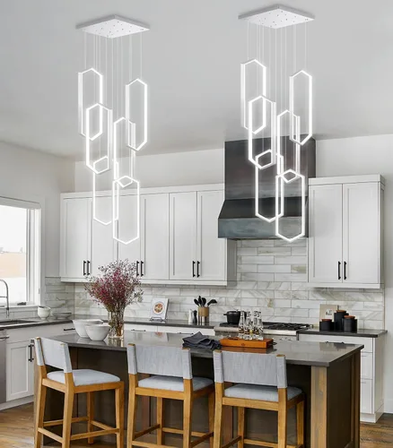 Vista 26 de Lámpara colgante regulable de 3 anillos para ajustar mini lámpara LED de techo para cocina, isla, comedor, sala de estar, dormitorio, dorado