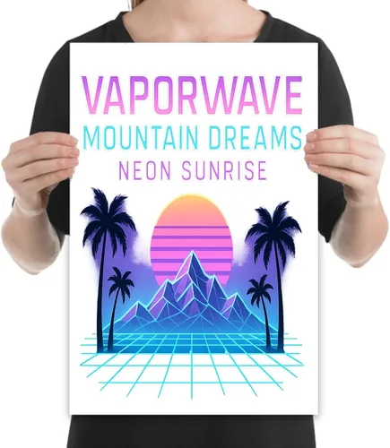 Vista 2 de neonwave Mountain Art Poster - 13x19 - Gloss Paper Finish - Retro 80s Wall Decor for Gamer Rooms or Dorms