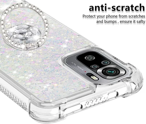 Vista 4 de CCSmall para Xiaomi Redmi Note 10 4G Glitter Case para Mujeres LSZ Colorido Linda cubierta de teléfono de TPU suave y transparente con anillo