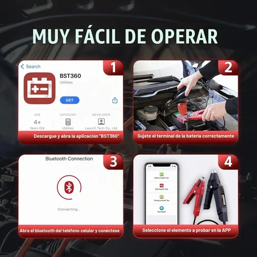 Vista 6 de Pruebador de Batería Launch, Clip de Prueba de Batería Bluetooth BST 360, Probador de Batería de Coche 12V con Sistema de Carga/Prueba de Arranque