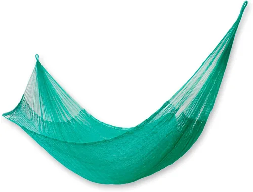 Vista 4 de NOVICA Hamaca de cuerda maya de algodón azul 'Riviera Romance' (Doble)