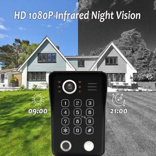 Vista 3 de ANJIELO SMART Timbre con sistema de videoportero WiFi con cámara, video con cable 1080P, soporte para huellas dactilares, tarjetas RFID