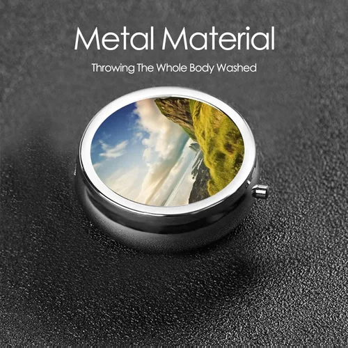 Vista 6 de Nature Cliff Sky Print Round Pill Box 3 Compartment Medicine Pill Case Portable Pill Container for Daily Medicine Supplement Vitamin