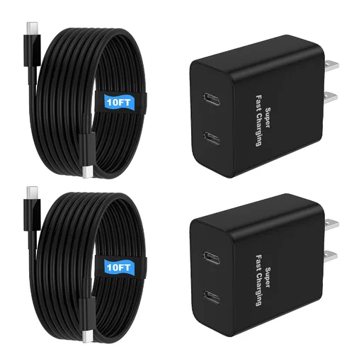 Vista 12 de Paquete de 2 cargadores súper rápidos USB C de doble puerto para teléfono Android tipo C, bloque de carga rápida con cable de carga tipo C de 6 pies