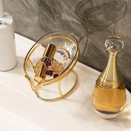 Vista 5 de Jabonera de barra autodrenante, bandeja de jabón decorativa para baño con marco de hierro dorado, caja de jabón creativa para baño, fregadero