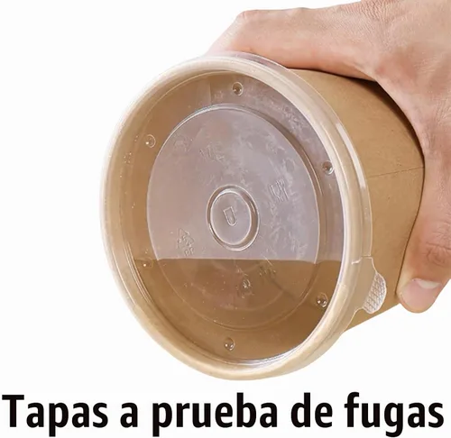 Vista 3 de Paquete de 100 recipientes de sopa de papel de 8 onzas con tapas, vasos desechables de papel kraft para alimentos, recipiente de sopa resistente