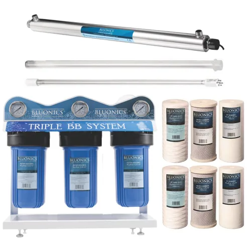 Vista 9 de Bluonics Sistema de Purificador de Agua con Luz UV Ultravioleta de 110W, Filtro de Agua para Pozo con Sedimentos y Carbón y Puertos NPT de 1", 24