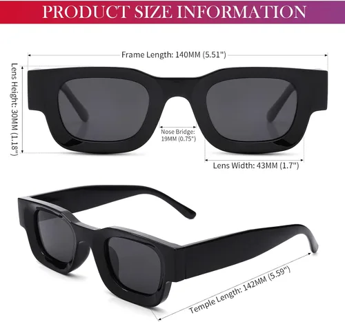 Vista 5 de Hycredi Gafas de sol rectangulares gruesas para mujeres y hombres, lentes de sol polarizados cuadrados gruesos y retro de los años 90, protección