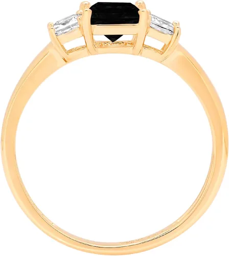 Vista 2 de Anillo solitario de 3 piedras de corte princesa de 0,89 quilates con acento de ónice negro natural impecable, ideal para compromiso VVS1
