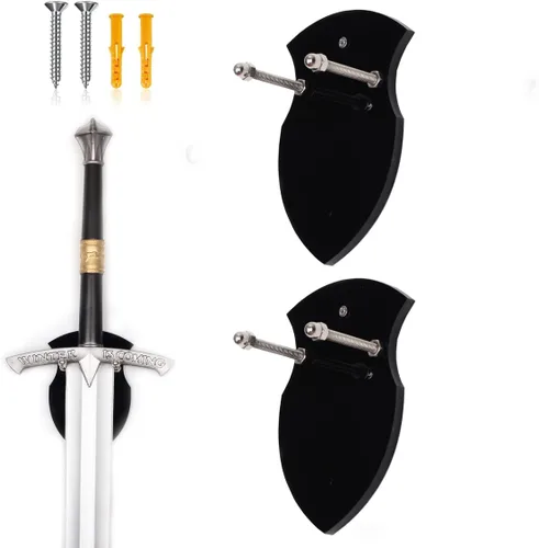 Vista 9 de WANLIAN Estante de espadas montado en la pared, soporte vertical de una sola espada con gancho universal para espada, hacha, espadas de anime, negro