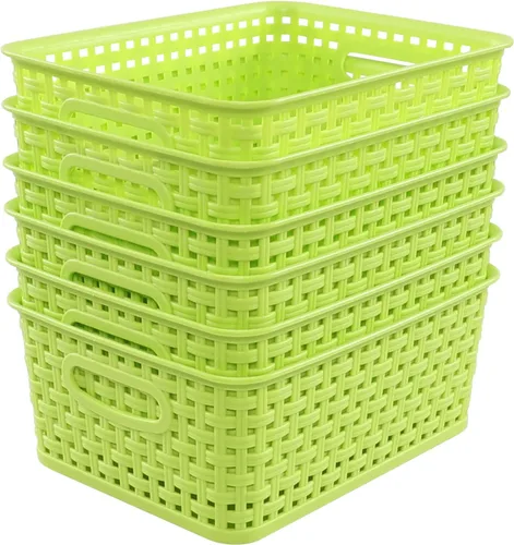 Vista 10 de Cesta de cocina de plástico, cestas de almacenamiento tejidas, 6 paquetes de color verde oscuro
