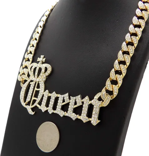 Vista 5 de Collar de cadena cubana con corona de moda para mujer 0394in1820 pulgadas 240in aleación Oro